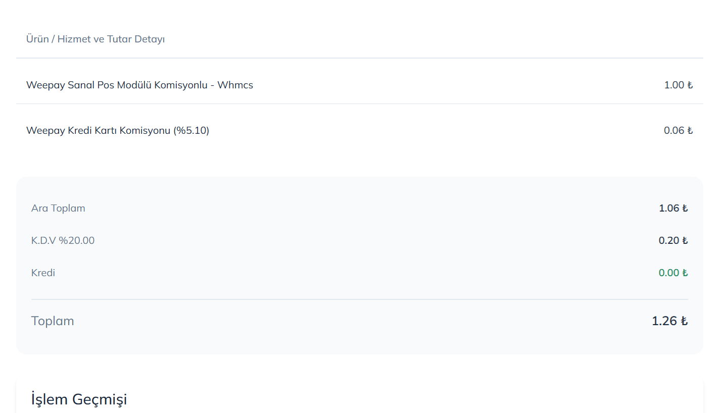 Ödeme Sayfası Komisyon Gösterimi